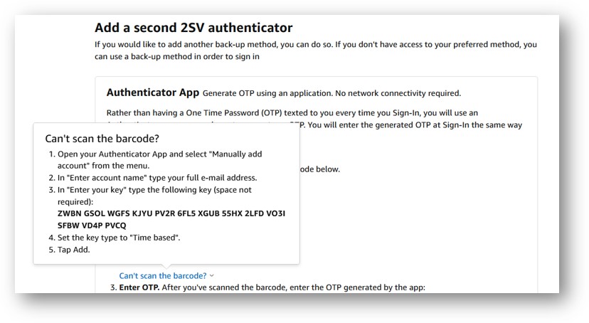 2SV authenticator key