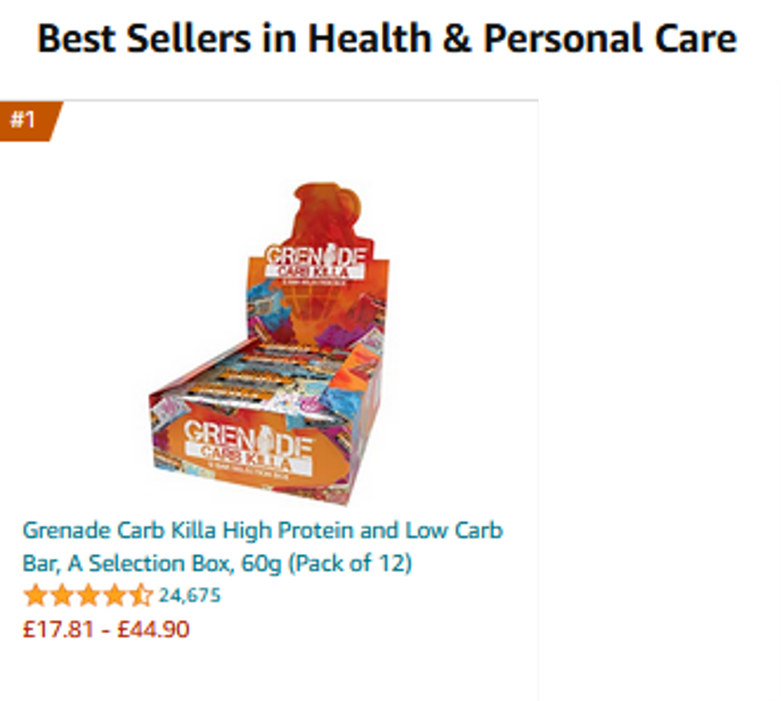 Grenade Protein Bars, Amazon Bestsellers in Health & Personal Care