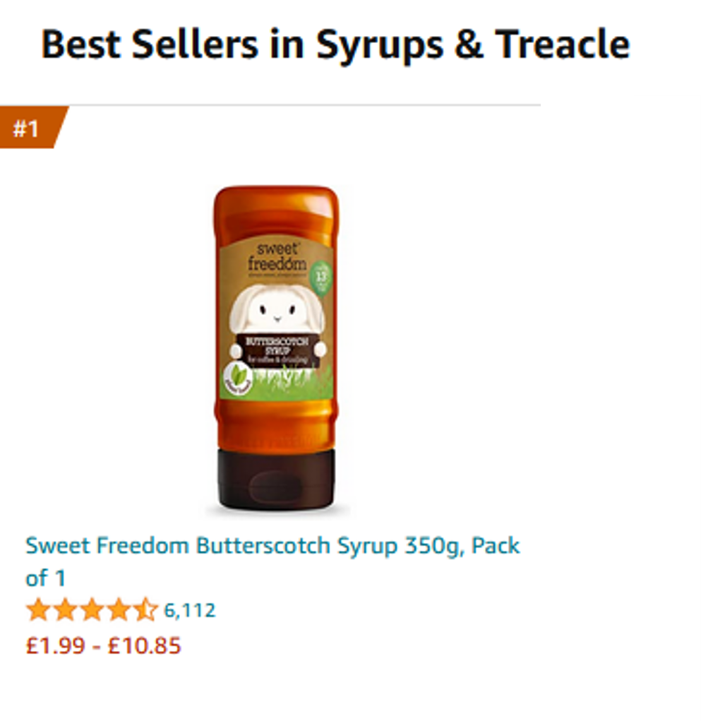 Sweet Freedom Syrups, Amazon Bestsellers in Syrups and Treacles