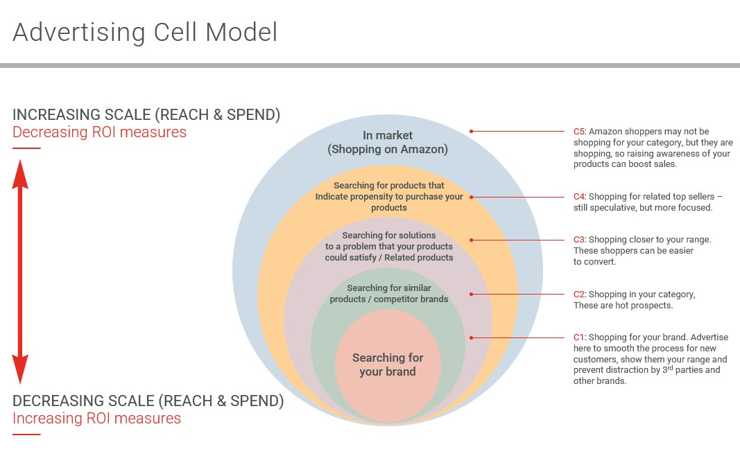 Cell model indicating different targeting strategies against which you can measure amazon advertising