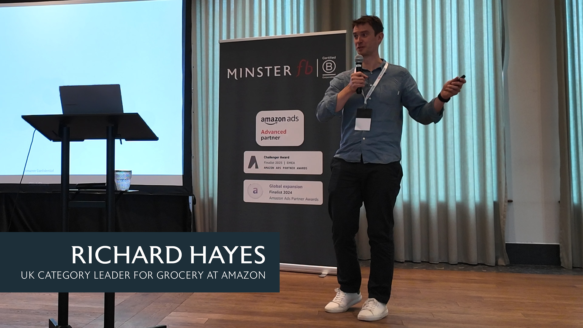 Richard Hayes, UK category leader for Consumables at Amazon, presenting at the MinsterFB Client Day 2025