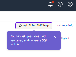 AMC prompt that reads 'Ask AI for AMC help', enabling you to access insights and audiences from your full funnel advertising