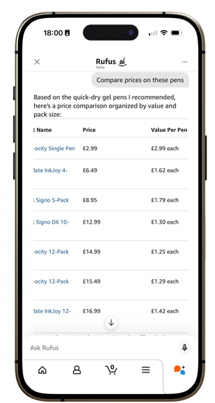 Cost comparisons - one of the AI shopping tools on Amazon