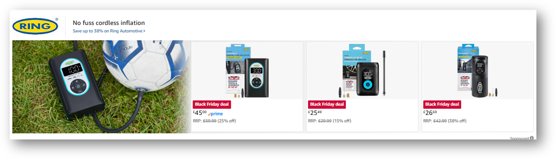 Image of a Sponsored Brands Product Collection ad in the old style with a brand image, brand logo, headline and three products shown